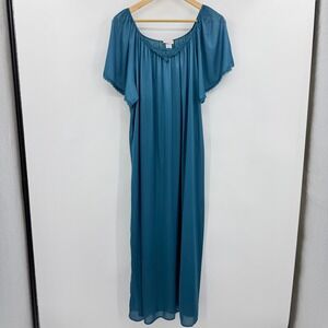 Intimate Options Vintage Woman Teal Blue Lace Trim Maxi Nightgown Sleepwear 1X